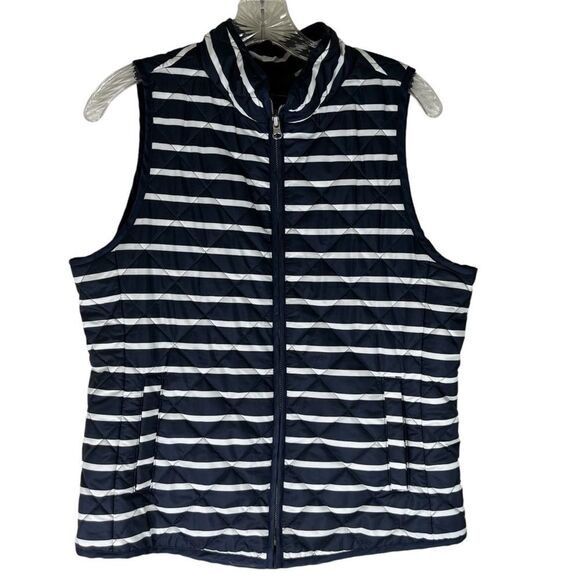 Gap Puffer Vest Women’s Blue White Stripes Sleeveless Zip Up M Preppy Nautical - Picture 1 of 11